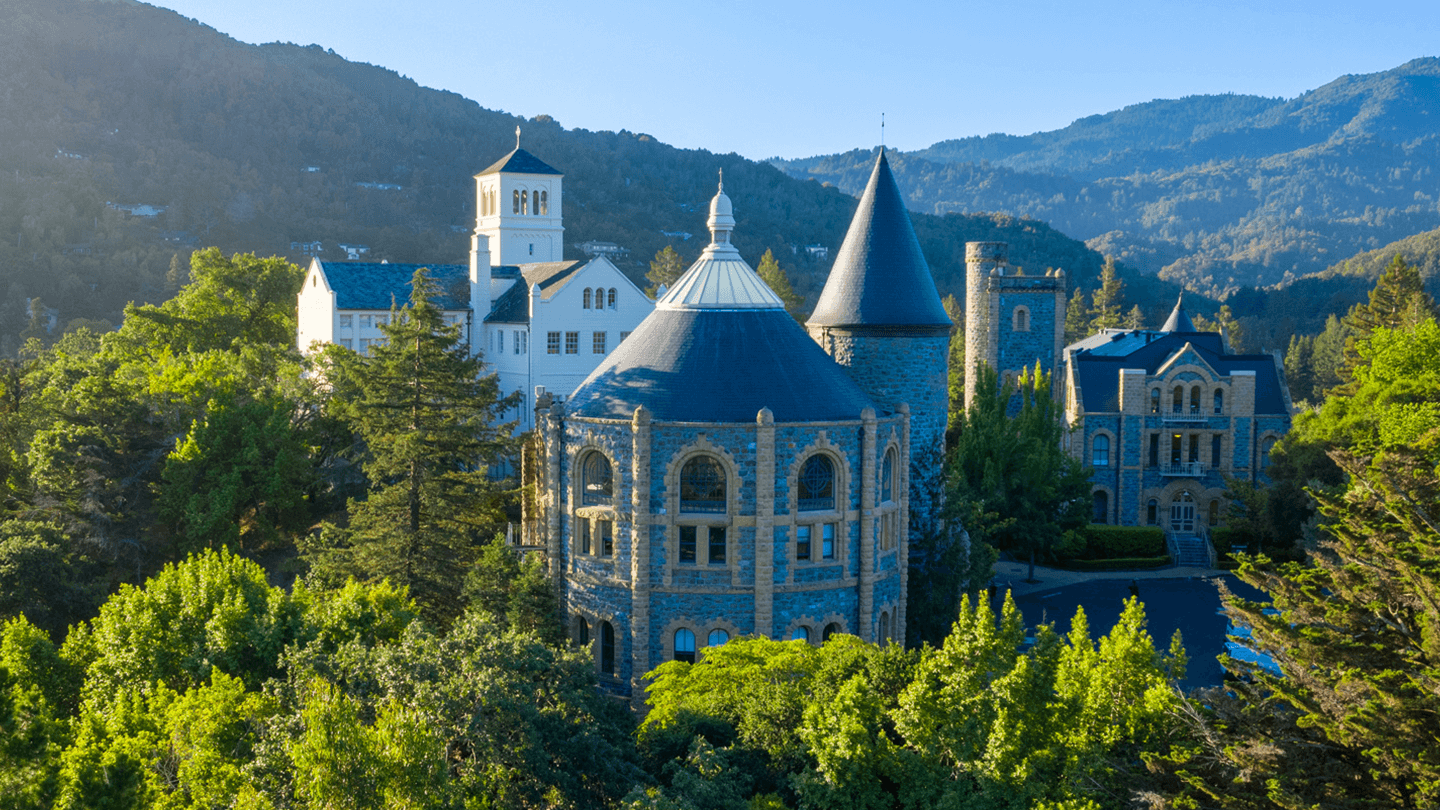 Aerial shot of the U of R Marin Campus in Northern California.